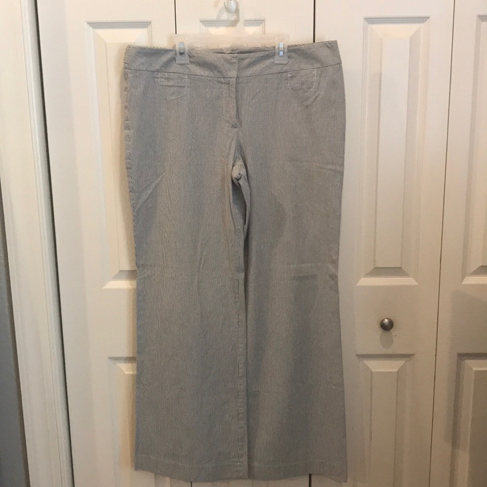 Loft black seersucker trousers